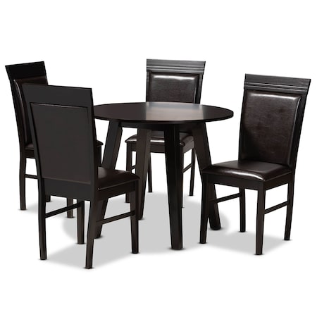 Baxton Studio Miya Dark Brown Upholstered and Dark Brown Wood 5-Piece Dining Set 169-8031-10896